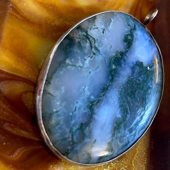 XL Artisan Sterling Silver Cottagecore Moss Agate Pendant - Picture 9 of 11
